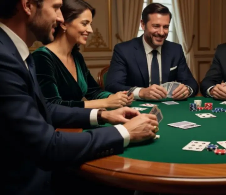 Invités réunis autour d'une table de cartes en feutre vert