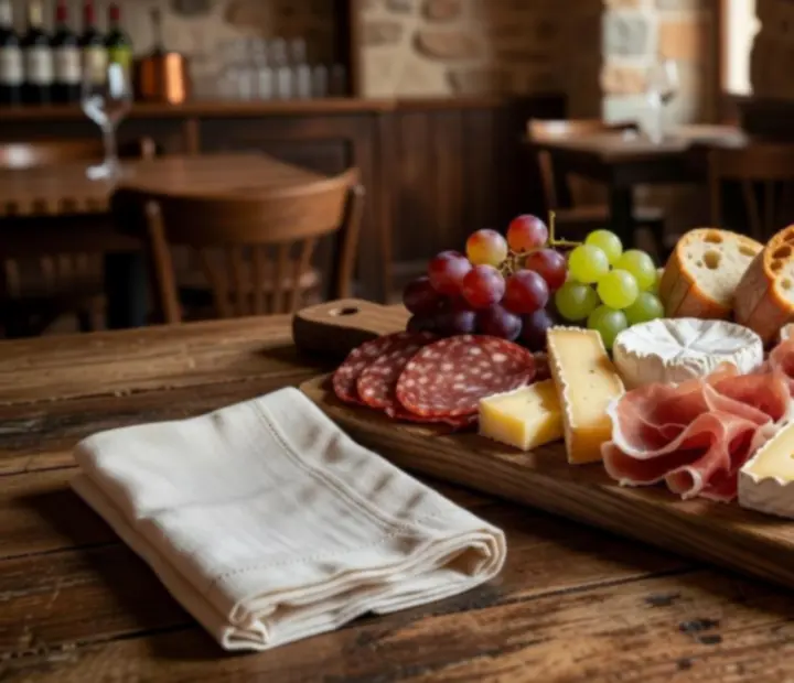 Plateau de charcuterie artisanale et verres de vin au Salon des Amis