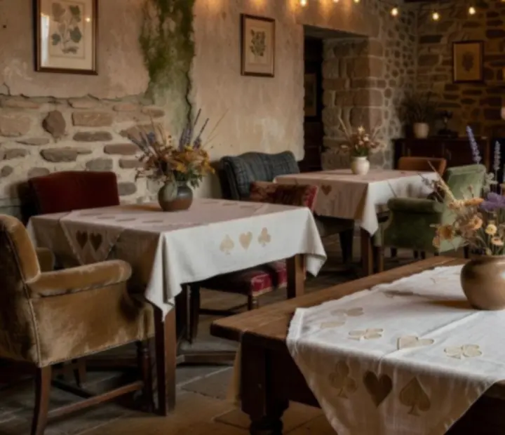 Salle &agrave; manger du Salon des Amis avec boiseries et tables dress&eacute;es